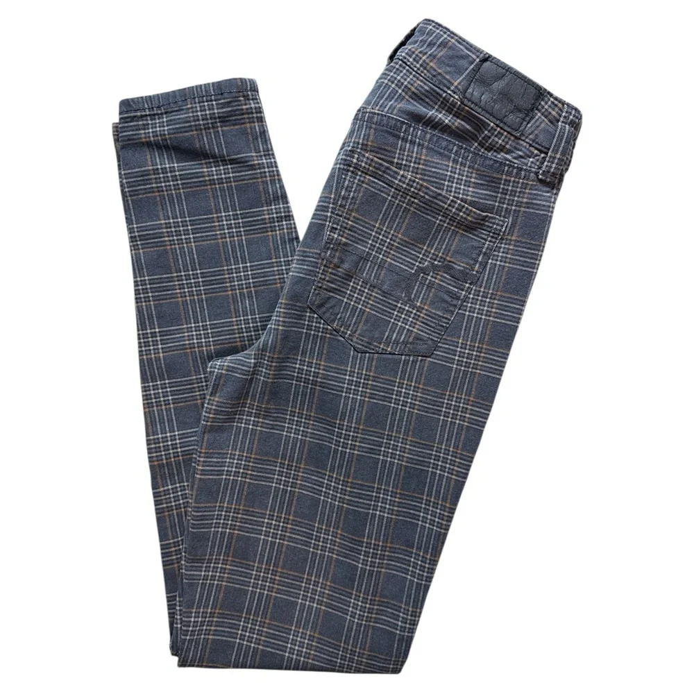American Eagle Super Hi-Rise Plaid Jeggings Gray/Orange Size 00 Super Stretch
